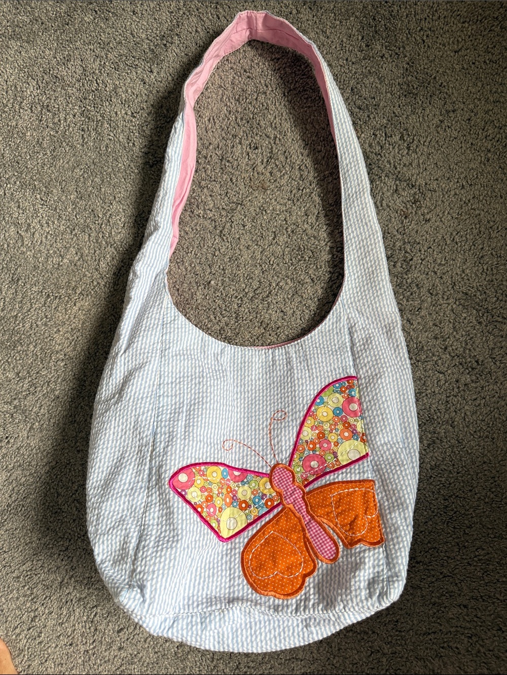 Pink & Orange Butterfly Seersucker Shoulder Bag